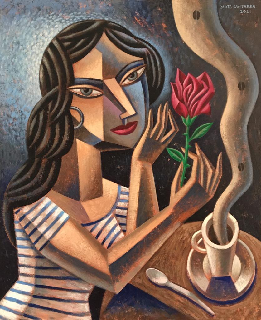 The Rose - abstract cubist figure human portrait Spanish acrylic art original