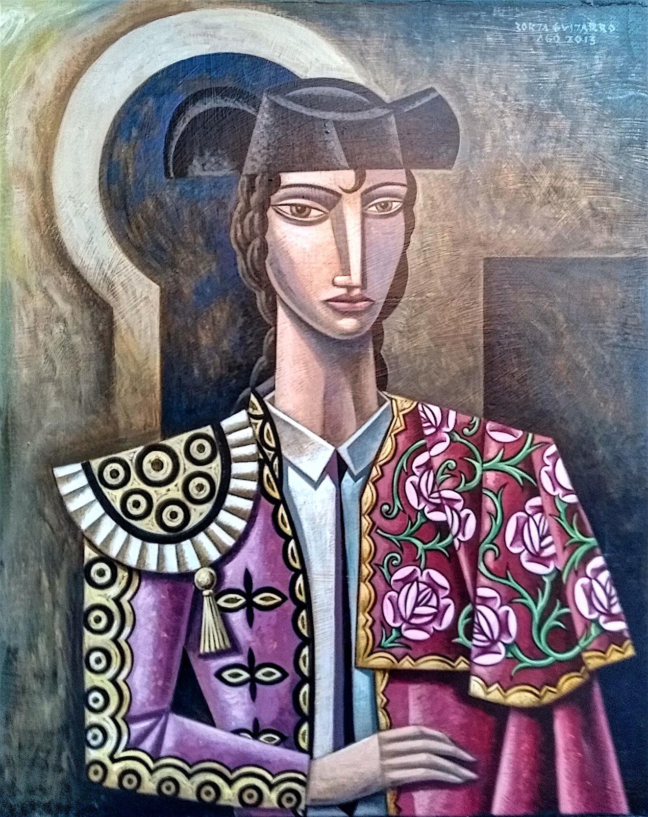 Torera 2 original abstract figurative cubism painting Contemporary  21st Century - Painting by Borja Guijarro