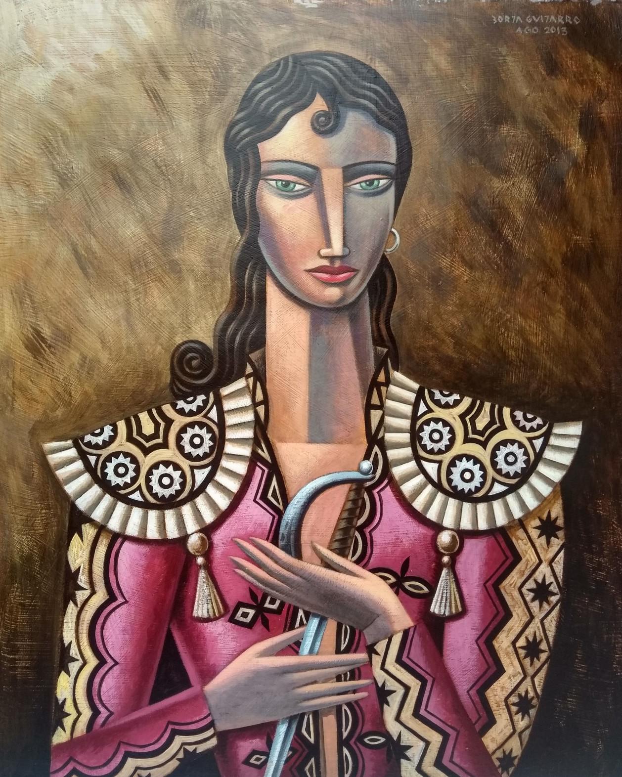 Borja Guijarro Abstract Painting - Torera I - abstract human female figure cubism acrylic modern portraiture cubist