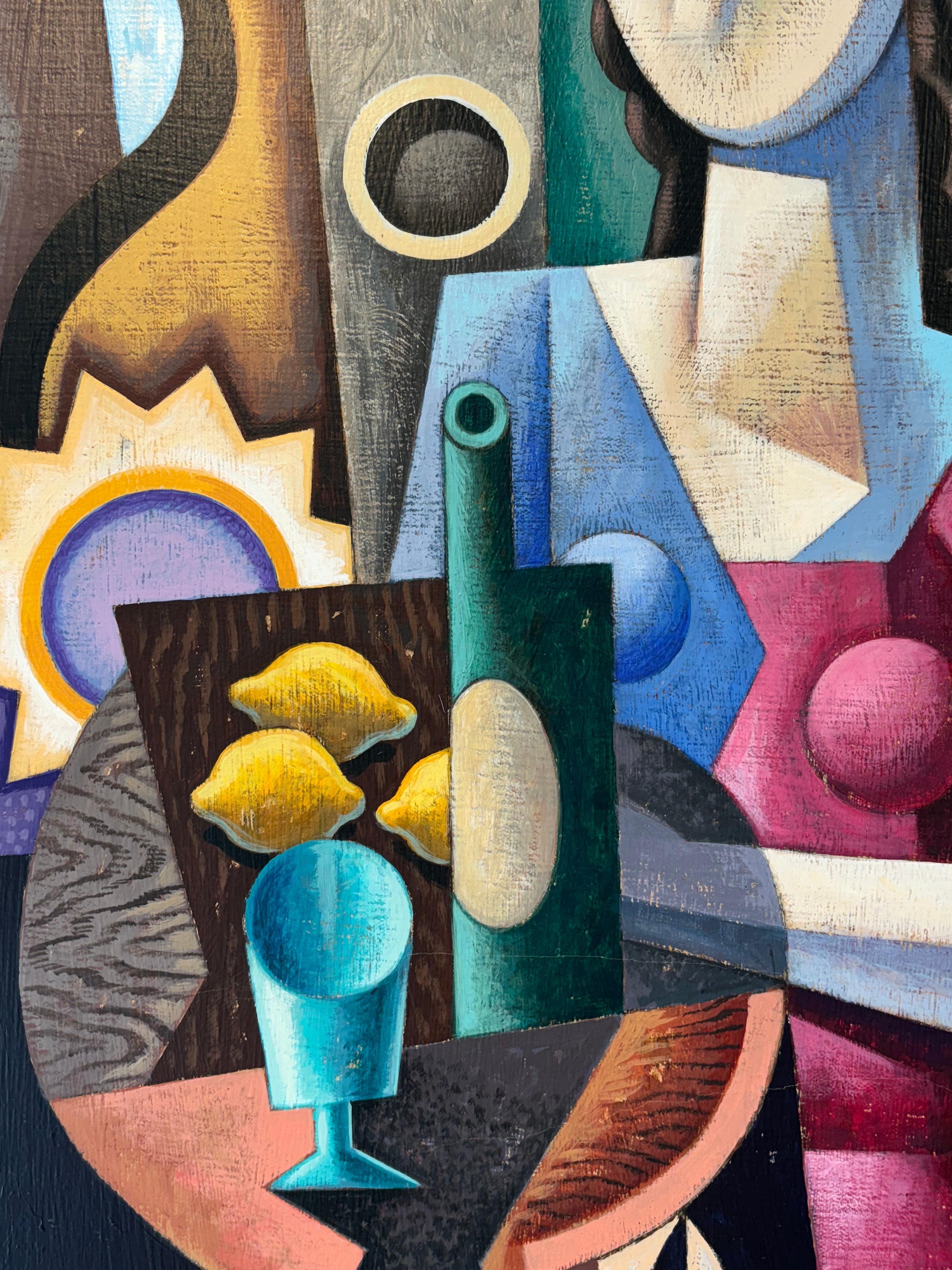 Woman with Jug-original figurative cubism still life painting-contemporary Art - Gris Portrait Painting par Borja Guijarro
