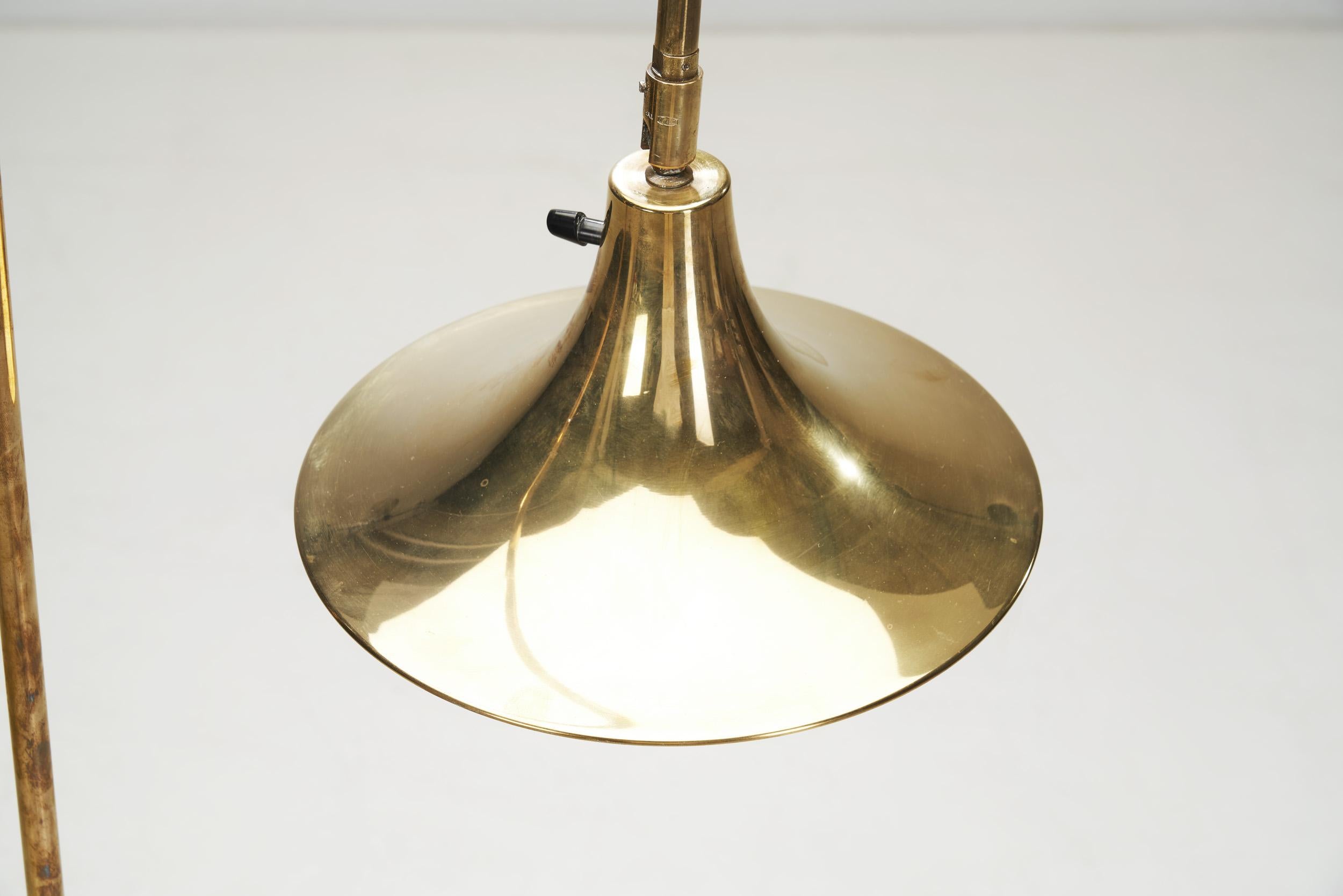 Börje Claes Brass Floor Lamp with Adjustable Shade for Norlett Elit, Sweden 1960 For Sale 7