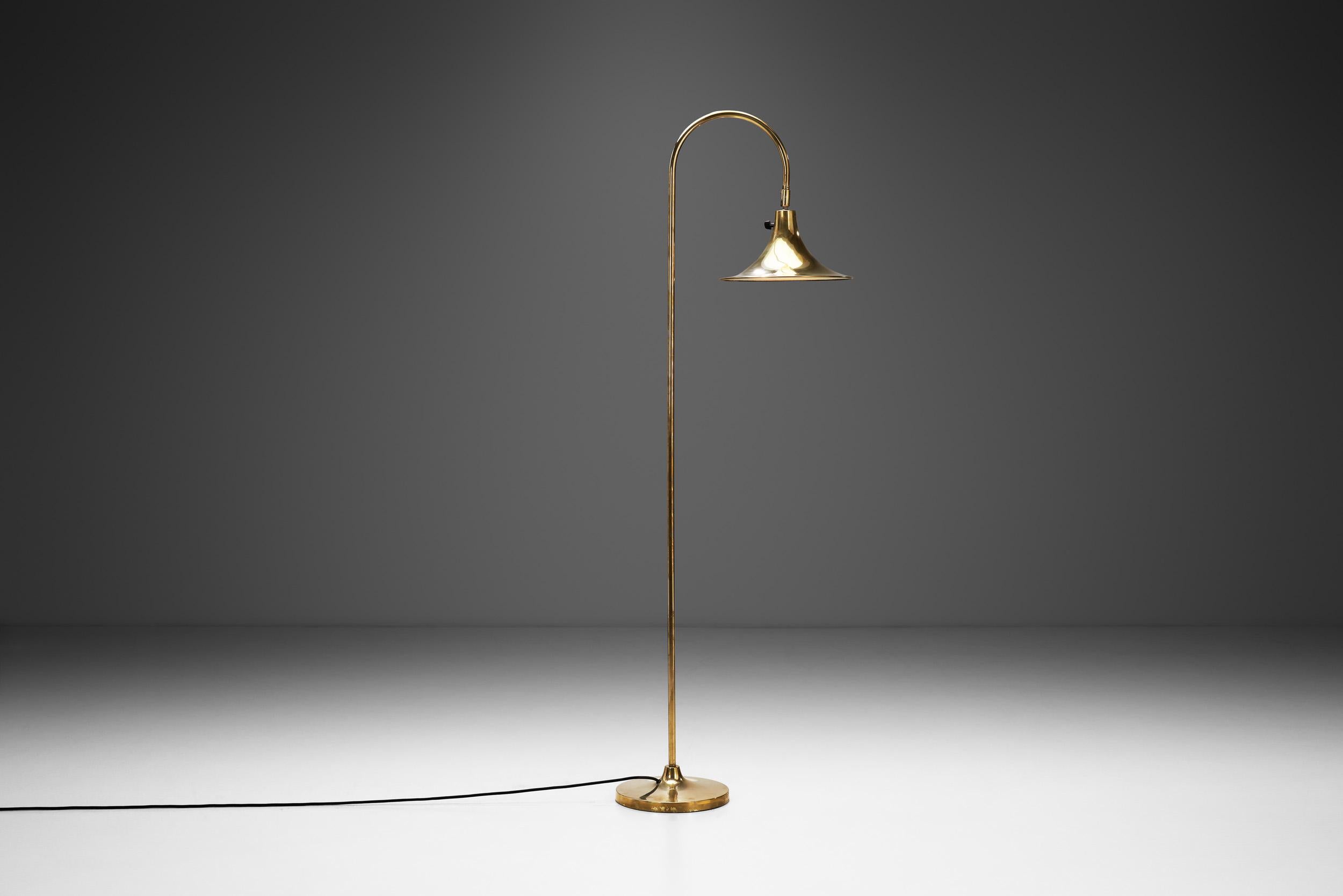 Mid-Century Modern Börje Claes Brass Floor Lamp with Adjustable Shade for Norlett Elit, Sweden 1960 For Sale