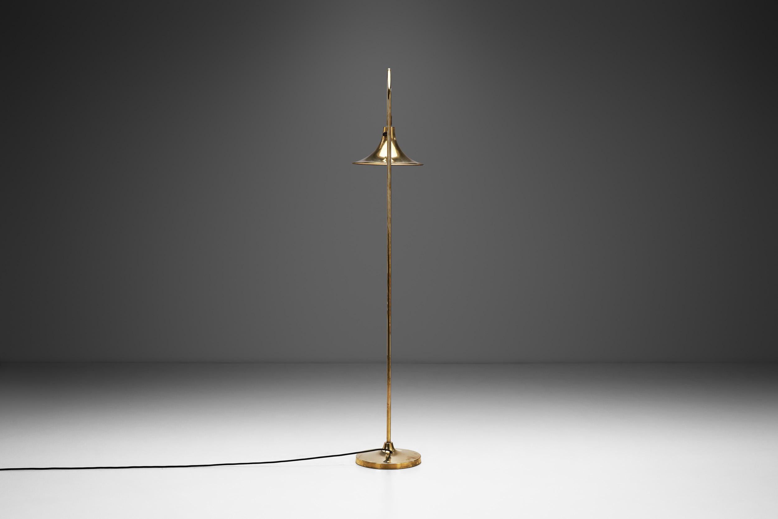 Swedish Börje Claes Brass Floor Lamp with Adjustable Shade for Norlett Elit, Sweden 1960 For Sale