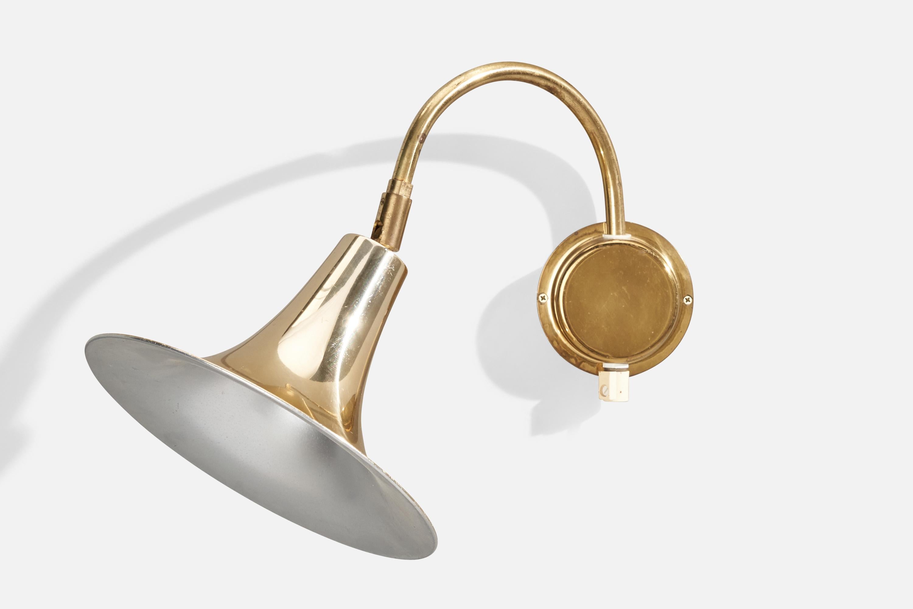 Late 20th Century Börje Claes, Wall Lights, Brass, Sweden, 1970s For Sale