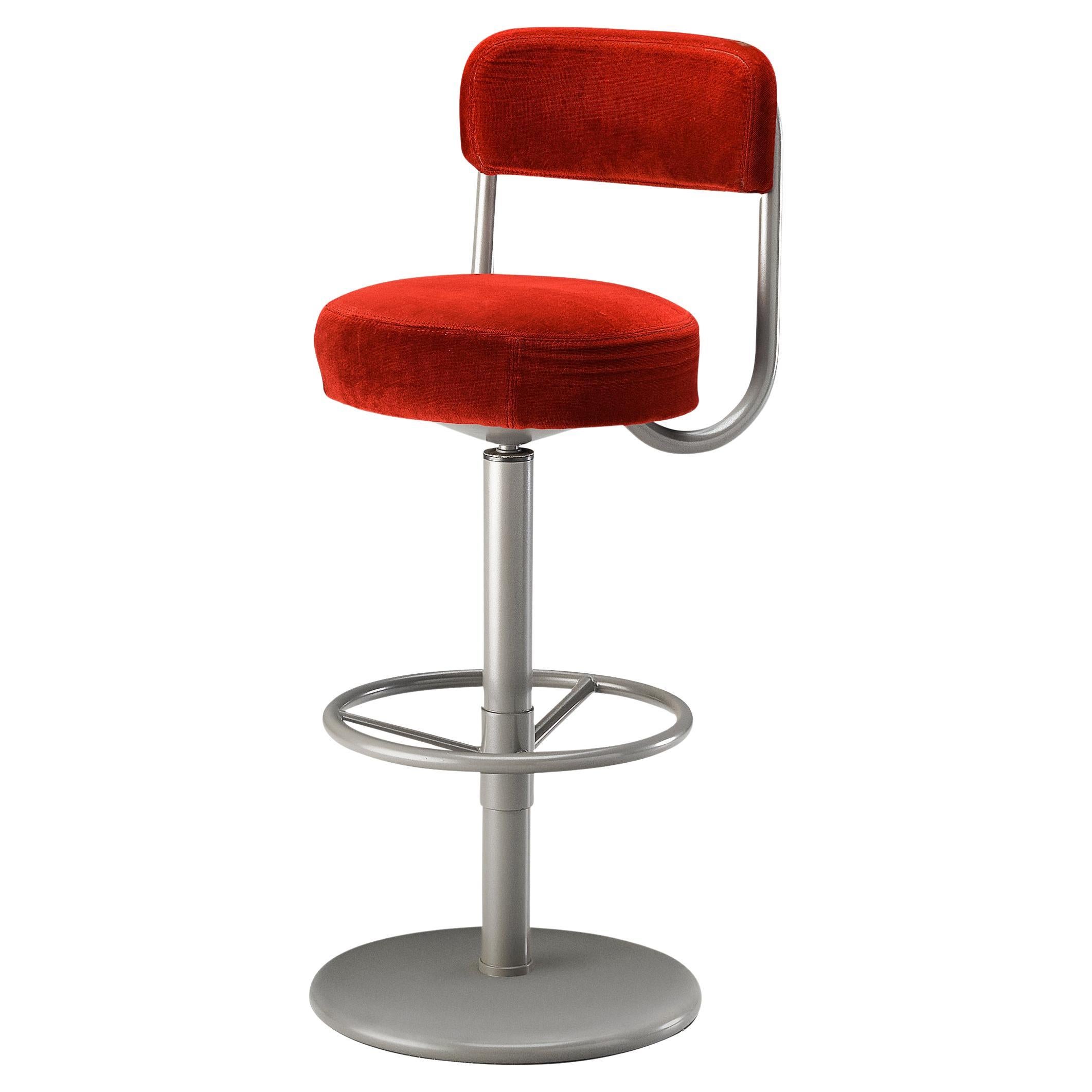 Börje Johanson Barstool in Red Velvet Upholstery