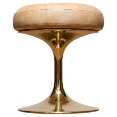 Borje Johanson Beige Faux Leather and Gold Tulip Base Stool from Sweden, 1960s