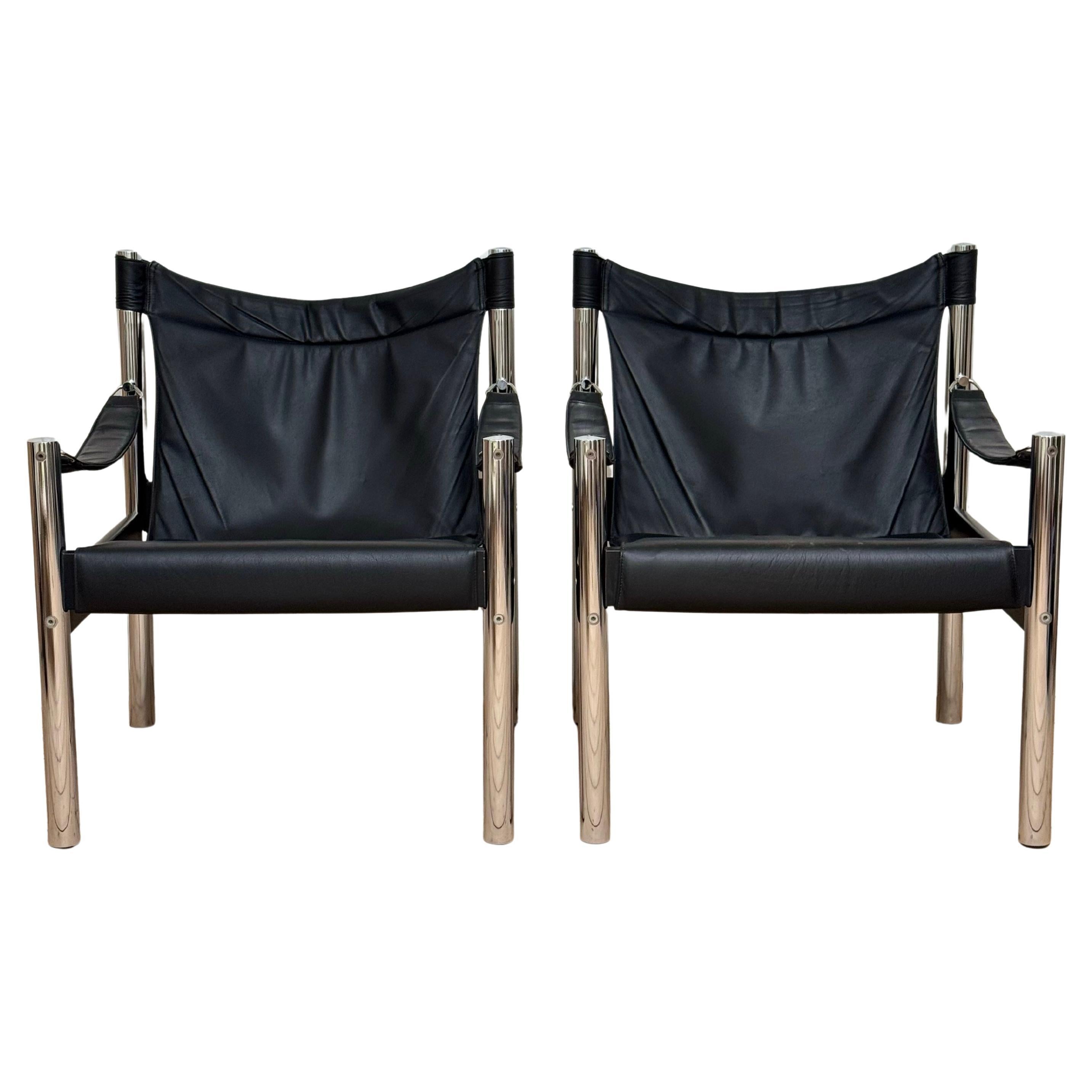 Börje Johanson Leather and Chrome Safari Chairs c. 1970s