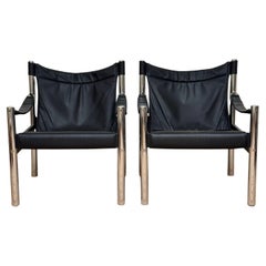Börje Johanson Leather and Chrome Safari Chairs c. 1970s