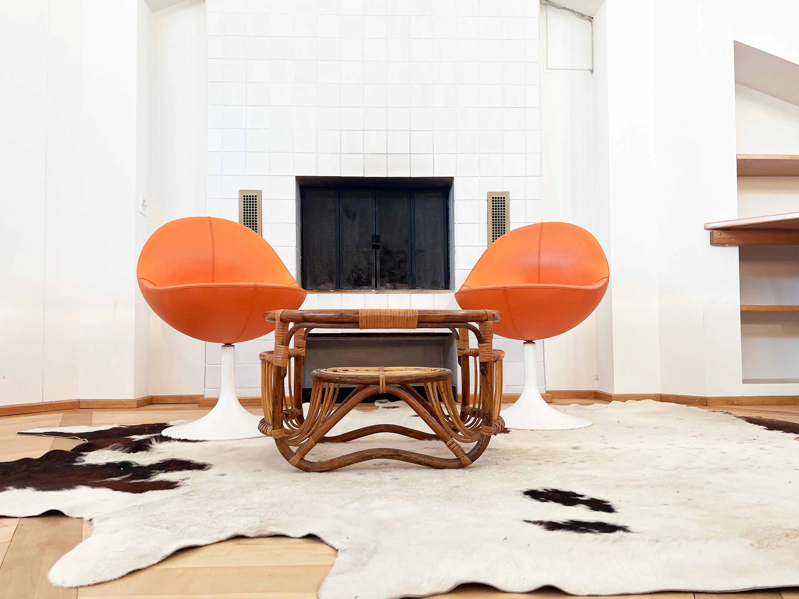 Börje Johanson Orange Leather Venus Chair, White Tulip Foot Sweden 60s, 1 Chair 6