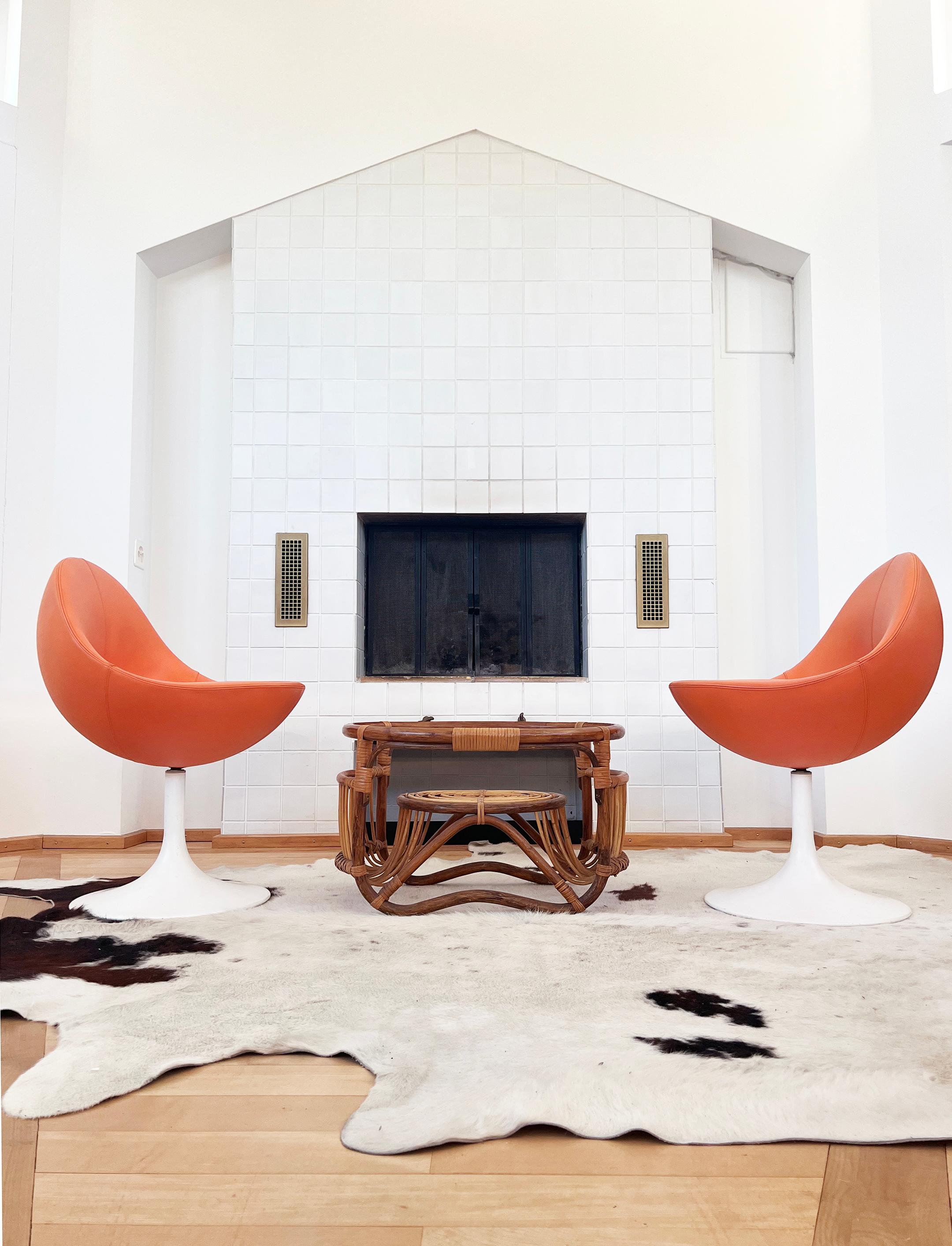 Börje Johanson Orange Leather Venus Chair, White Tulip Foot Sweden 60s, 1 Chair 7