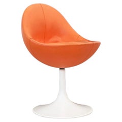 Börje Johanson Orange Leather Venus Chair, White Tulip Foot Sweden 60s, 1 Chair
