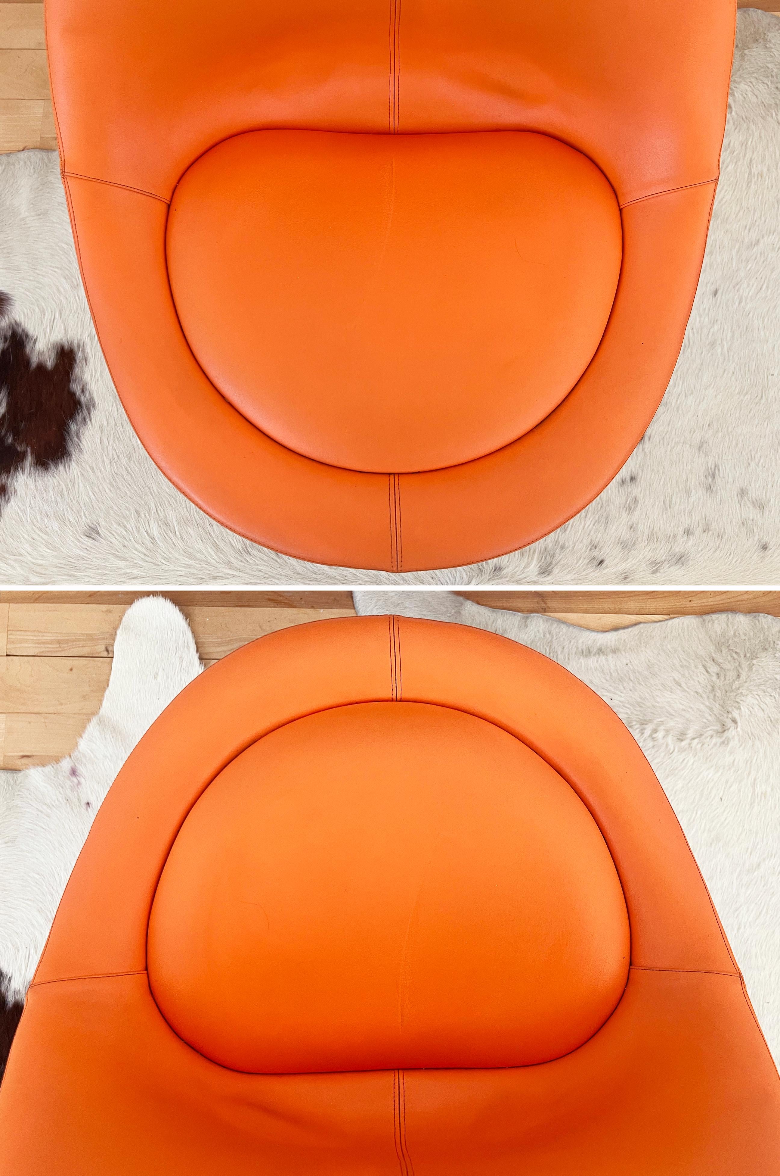 Börje Johanson Orange Leather Venus Chairs on White Tulip Foot, Sweden 60s -Pair For Sale 7