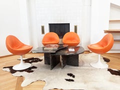 Börje Johanson Orange Leather Venus Chairs on White Tulip Foot, Sweden 60s -Pair