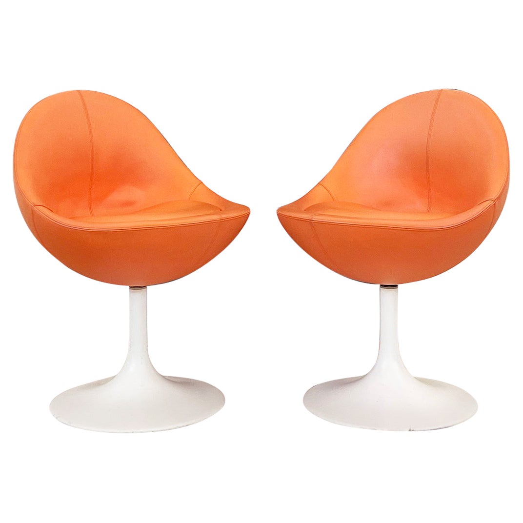 Börje Johanson Chaises Venus en cuir orange sur pied en tulipe blanche, Suède années 60 - Paire