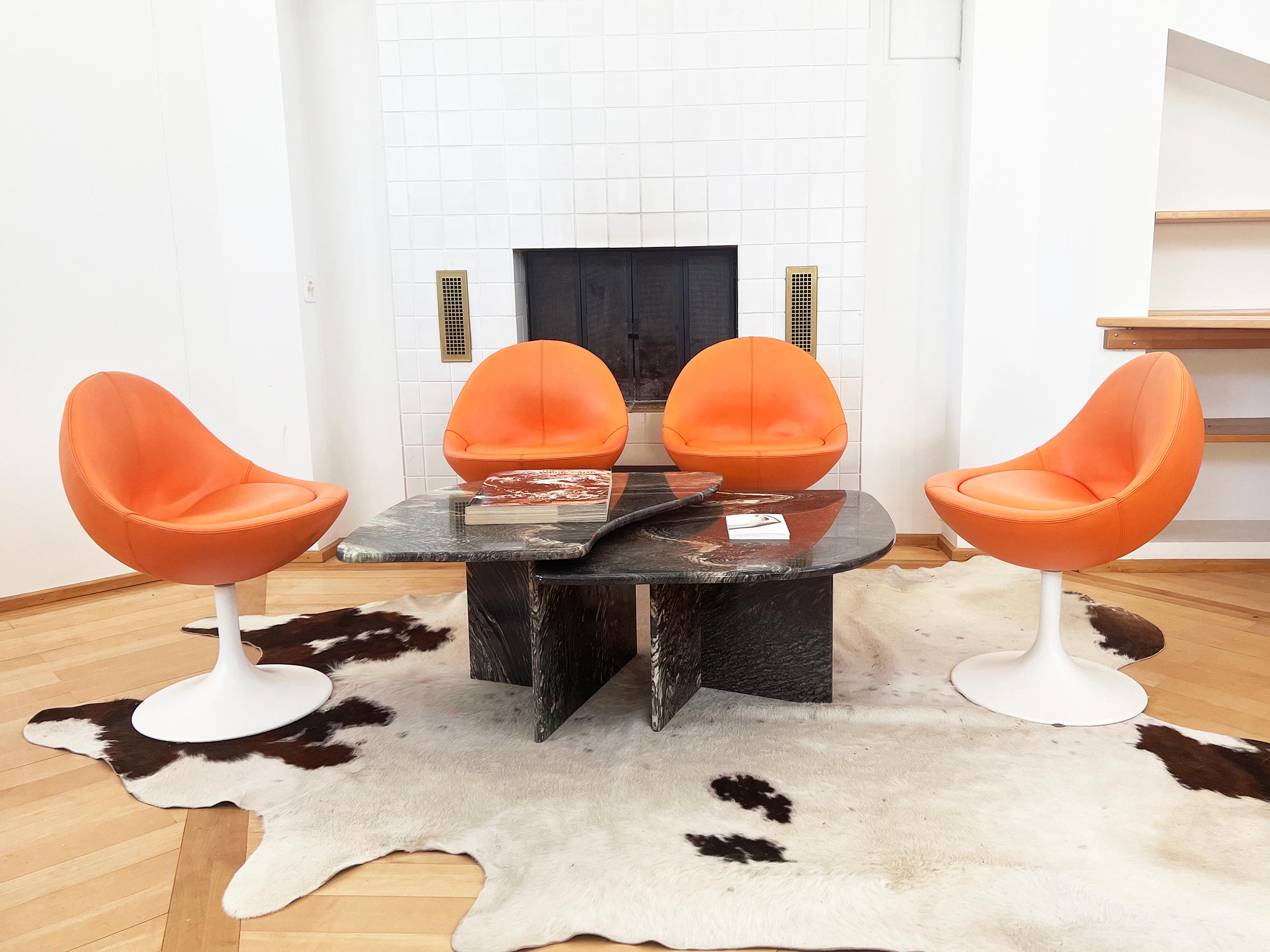 Mid-Century Modern Börje Johanson Orange Leather Venus Chairs w/ Tulip Foot Sweden 60s -Set of 5  For Sale