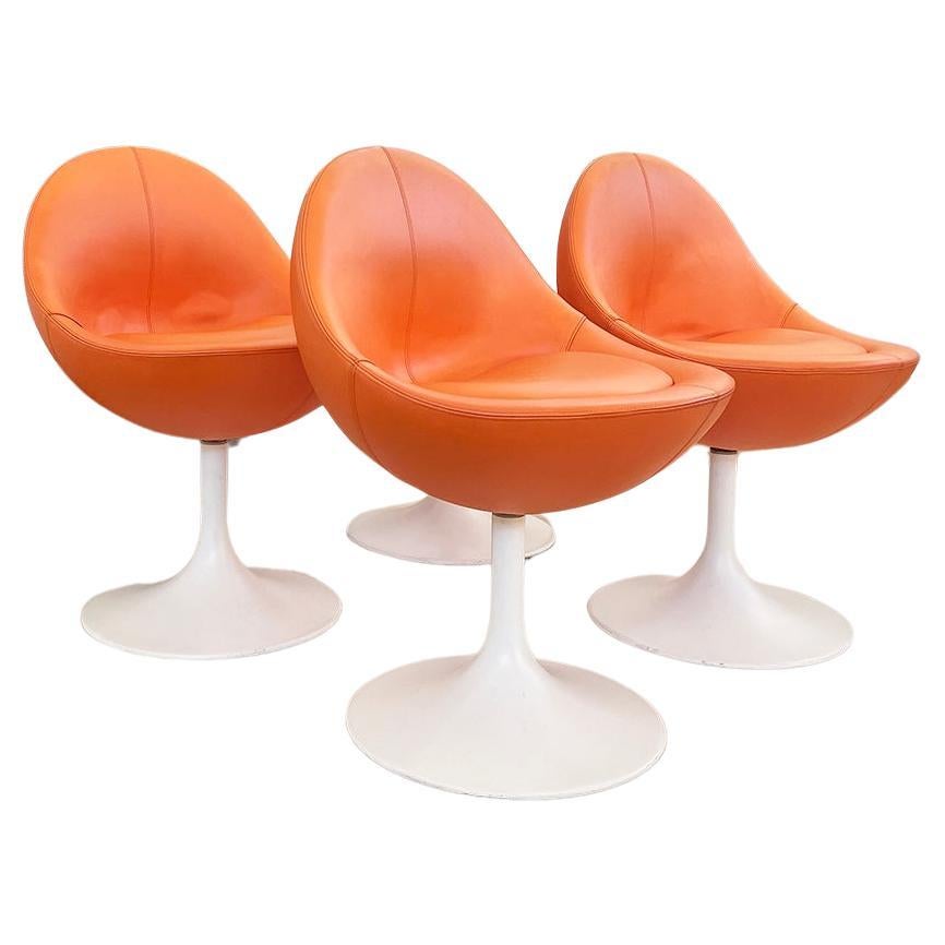 Börje Johanson Orange Leather Venus Chairs w/ Tulip Foot Sweden 60s -Set of 5  For Sale