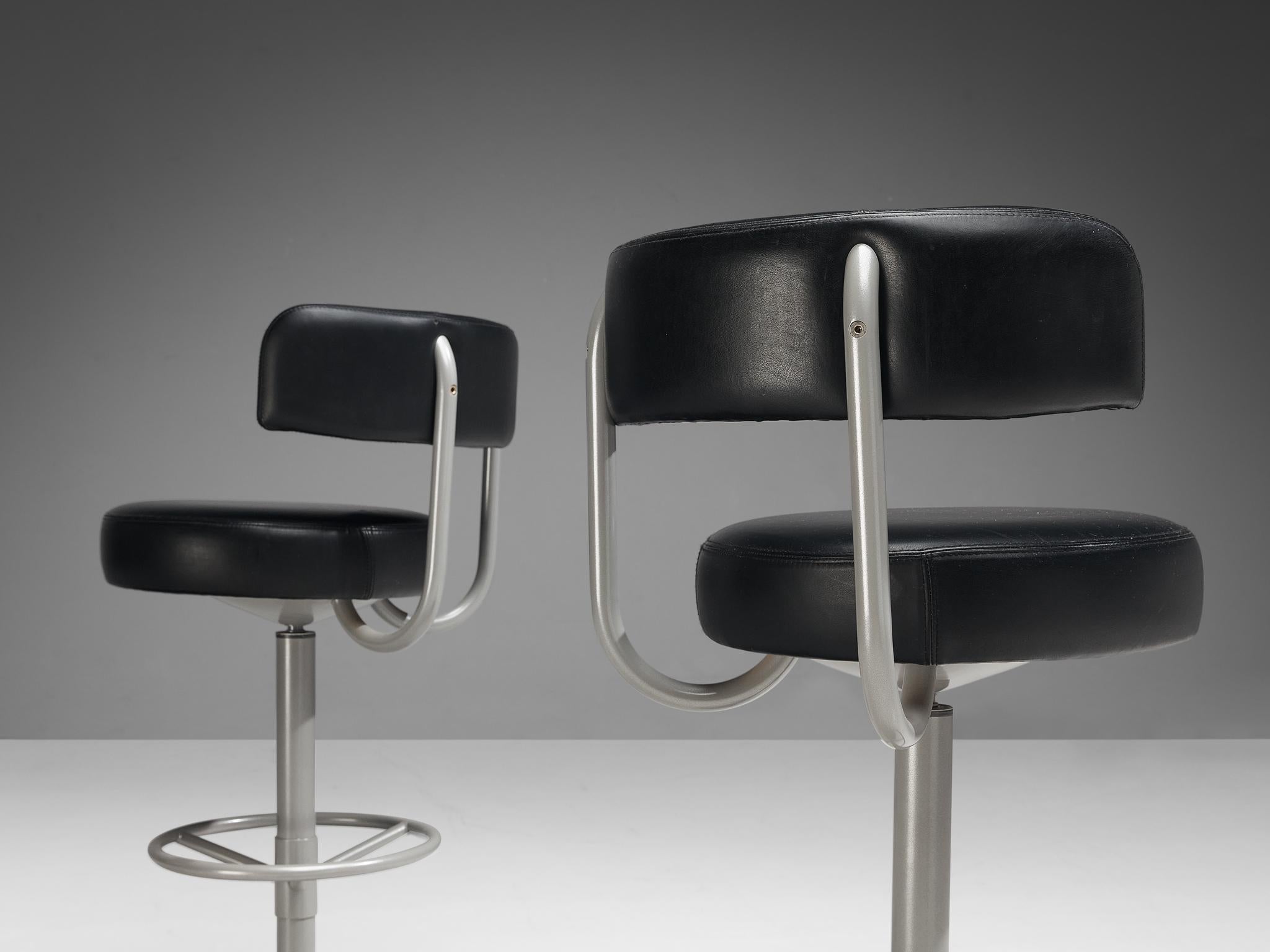 Mid-Century Modern Börje Johanson Pair of Barstools in Black Upholstery
