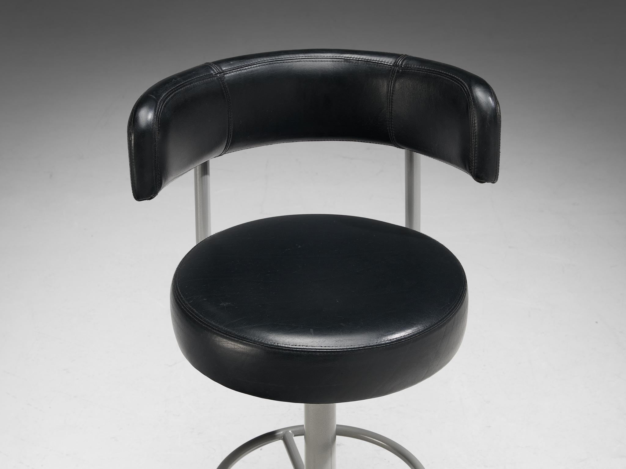 Late 20th Century Börje Johanson Pair of Barstools in Black Upholstery