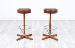 Sgabelli da bar girevoli in teak e cromo Borje Johanson per Johanson Design