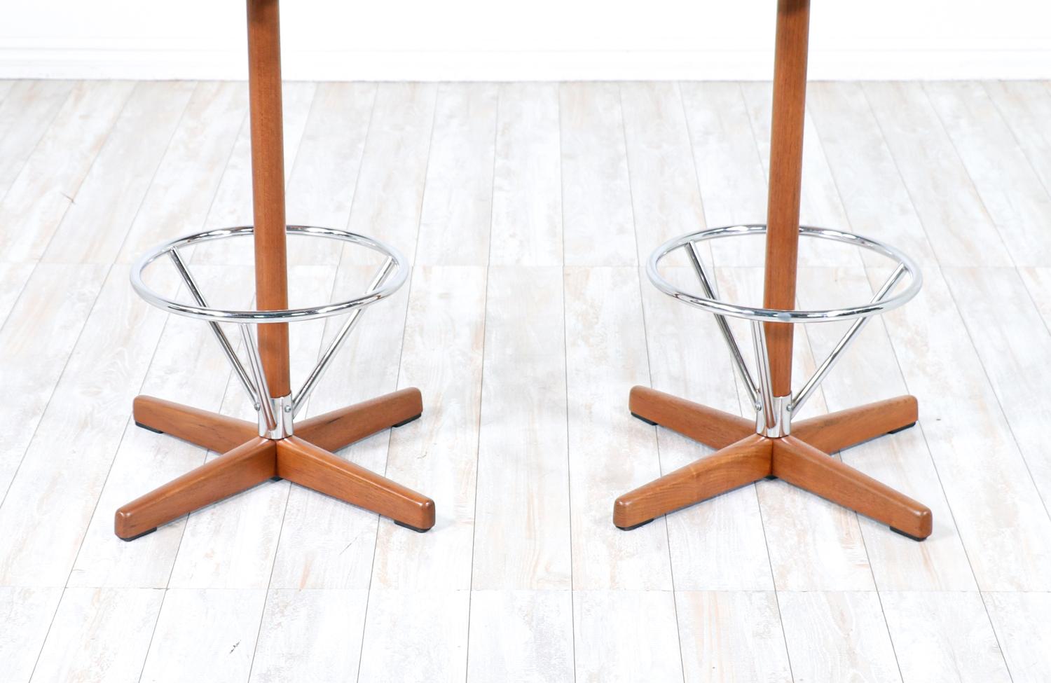 Scandinavian Modern Borje Johanson Teak & Chrome Swivel Bar Stools for Johanson Design For Sale