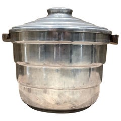 Borkville Airstreamer Aluminum Ice Bucket Sculptural Walnut Wood Handles 1960s