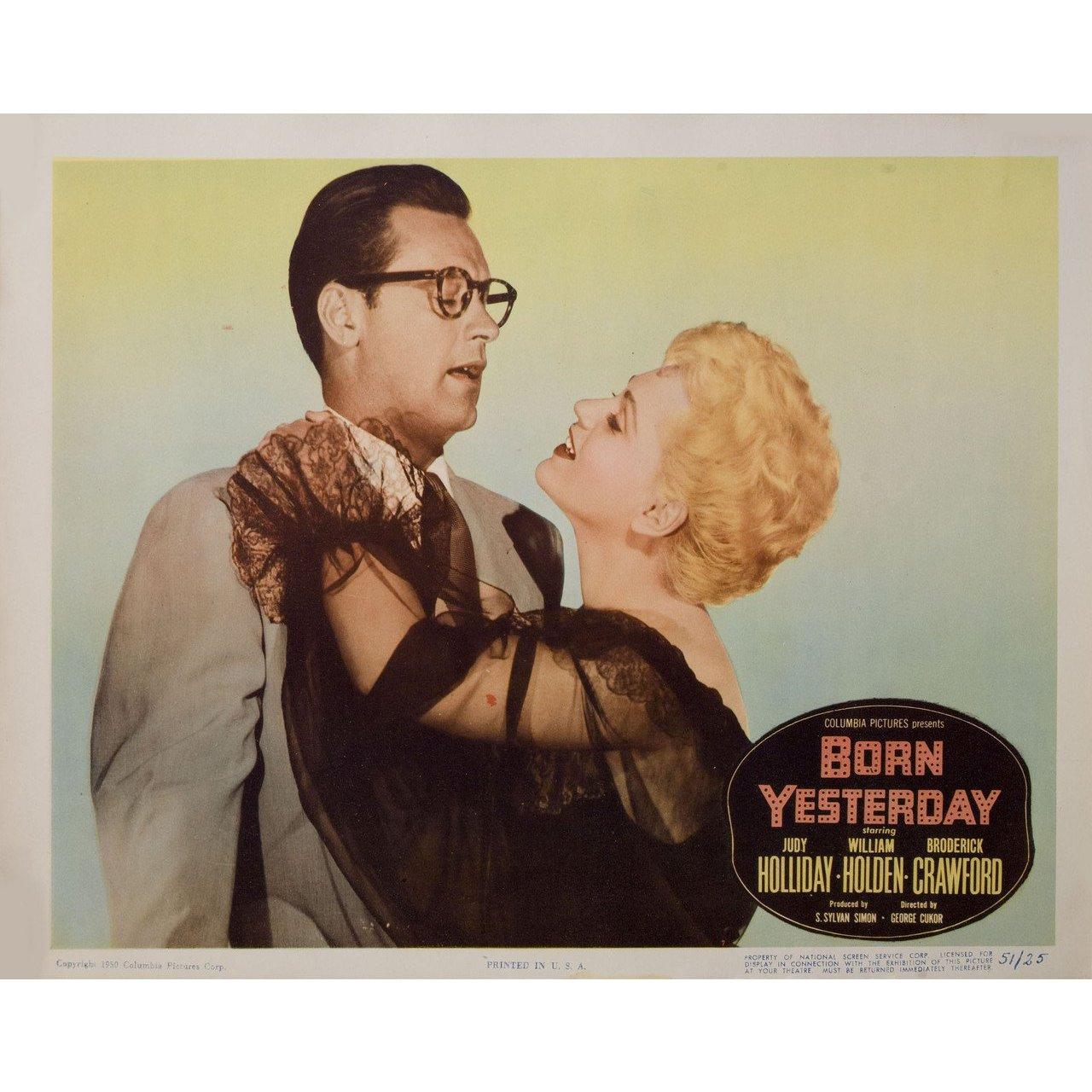 Original 1950 U.S. scene card for the film Born Yesterday directed by George Cukor with Judy Holliday / Broderick Crawford / William Holden / Howard St. John. Fine condition. Please note: the size is stated in inches and the actual size can vary by