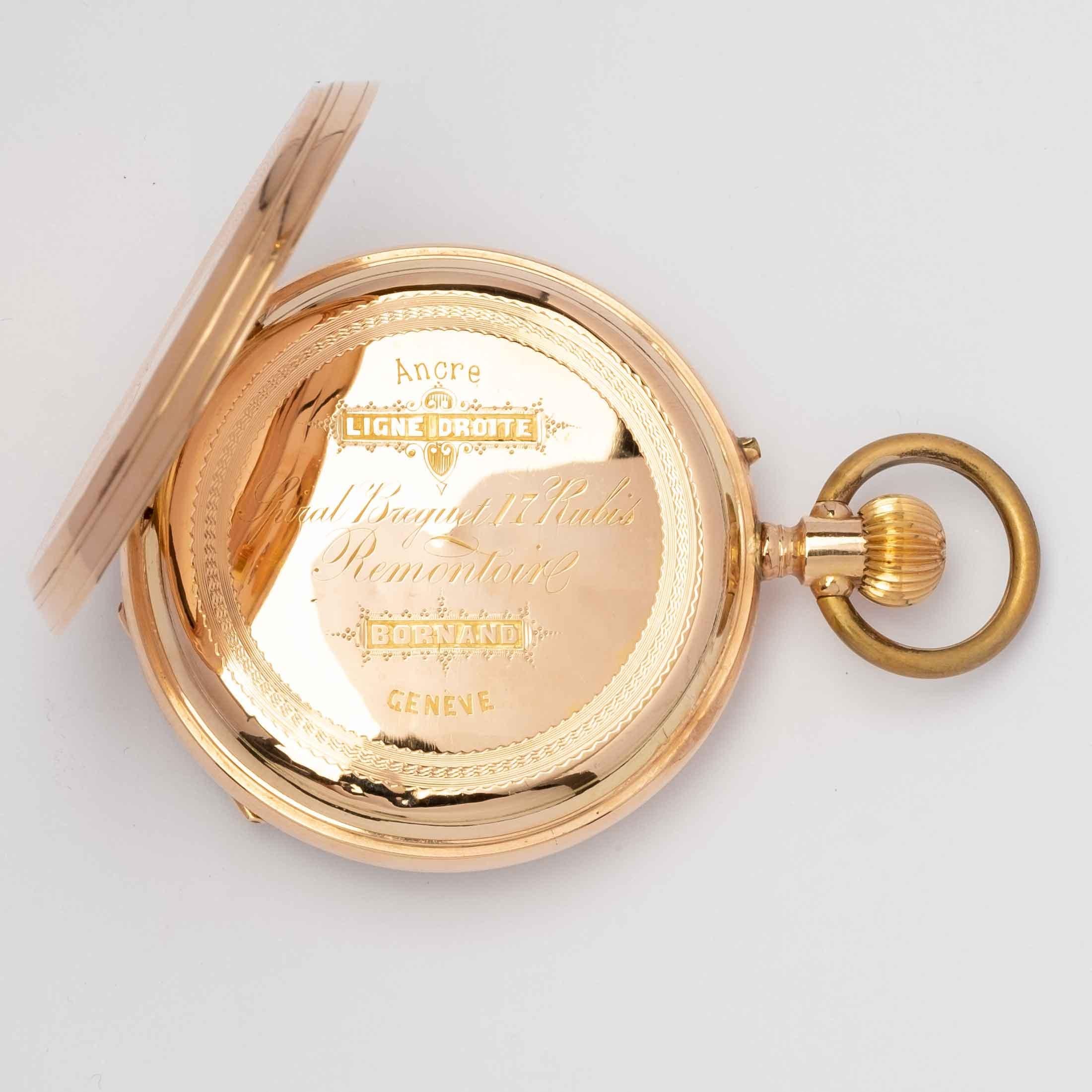 Orologio da tasca Bornand Genève in oro 14kt - Carica manuale con spirale Breguet In condizioni buone in vendita a Milano, MI
