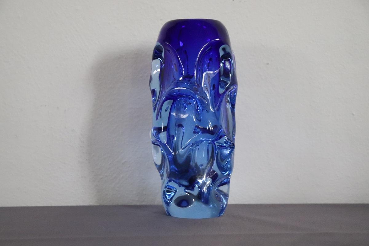 Mid-20th Century Börne Augustsson, Blue Vase, Blown Glass, Sweden, 1940s For Sale