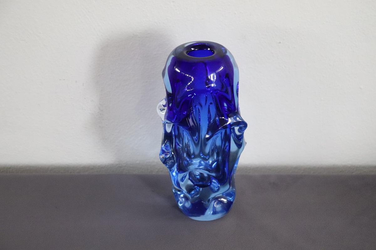 Art Glass Börne Augustsson, Blue Vase, Blown Glass, Sweden, 1940s For Sale