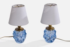 Börne Augustsson, Tischlampe, Glas, Messing, Stoff, Schweden, 1940er Jahre
