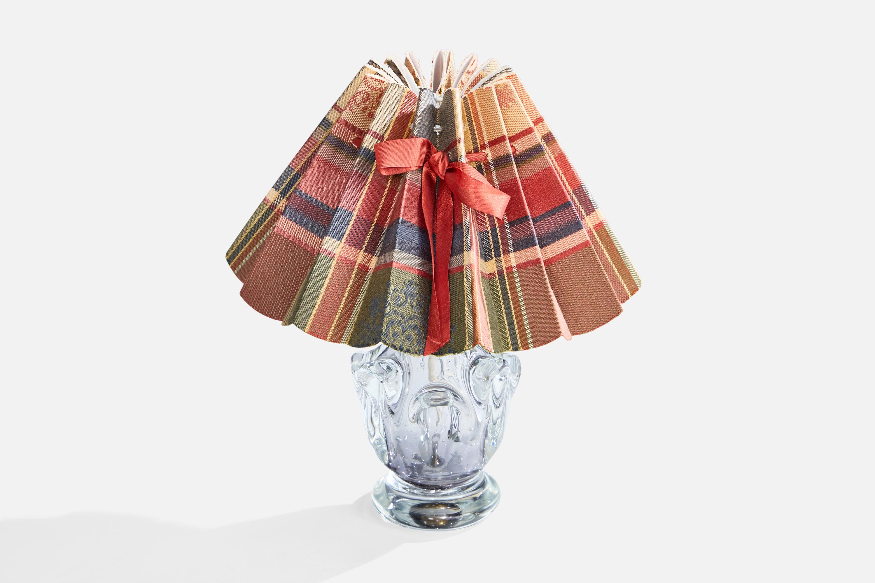Scandinavian Modern Börne Augustsson, Table Lamp, Glass, Brass, Fabric, Sweden, 1940s For Sale