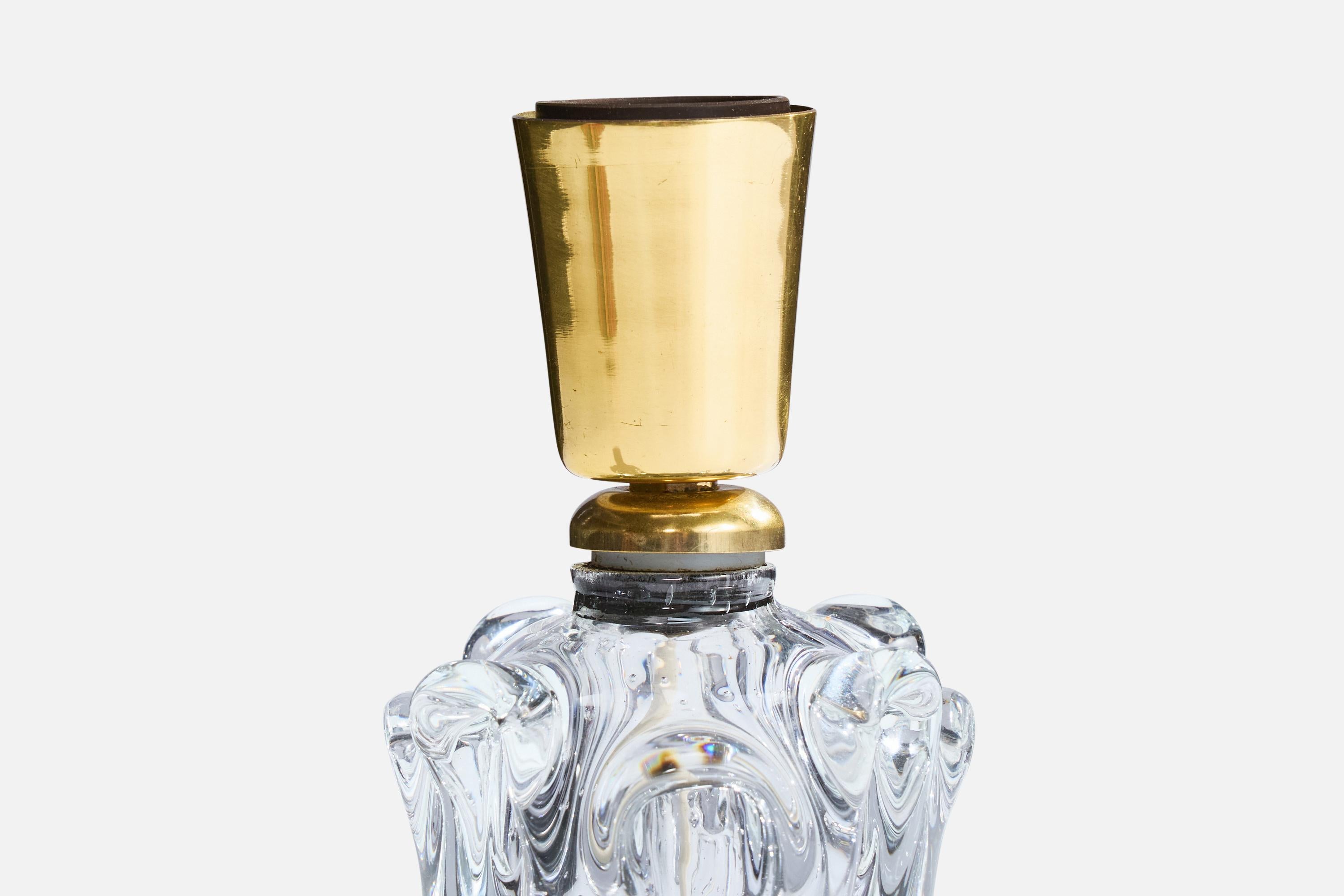 Börne Augustsson, Table Lamp, Glass, Brass, Fabric, Sweden, 1940s In Good Condition For Sale In High Point, NC