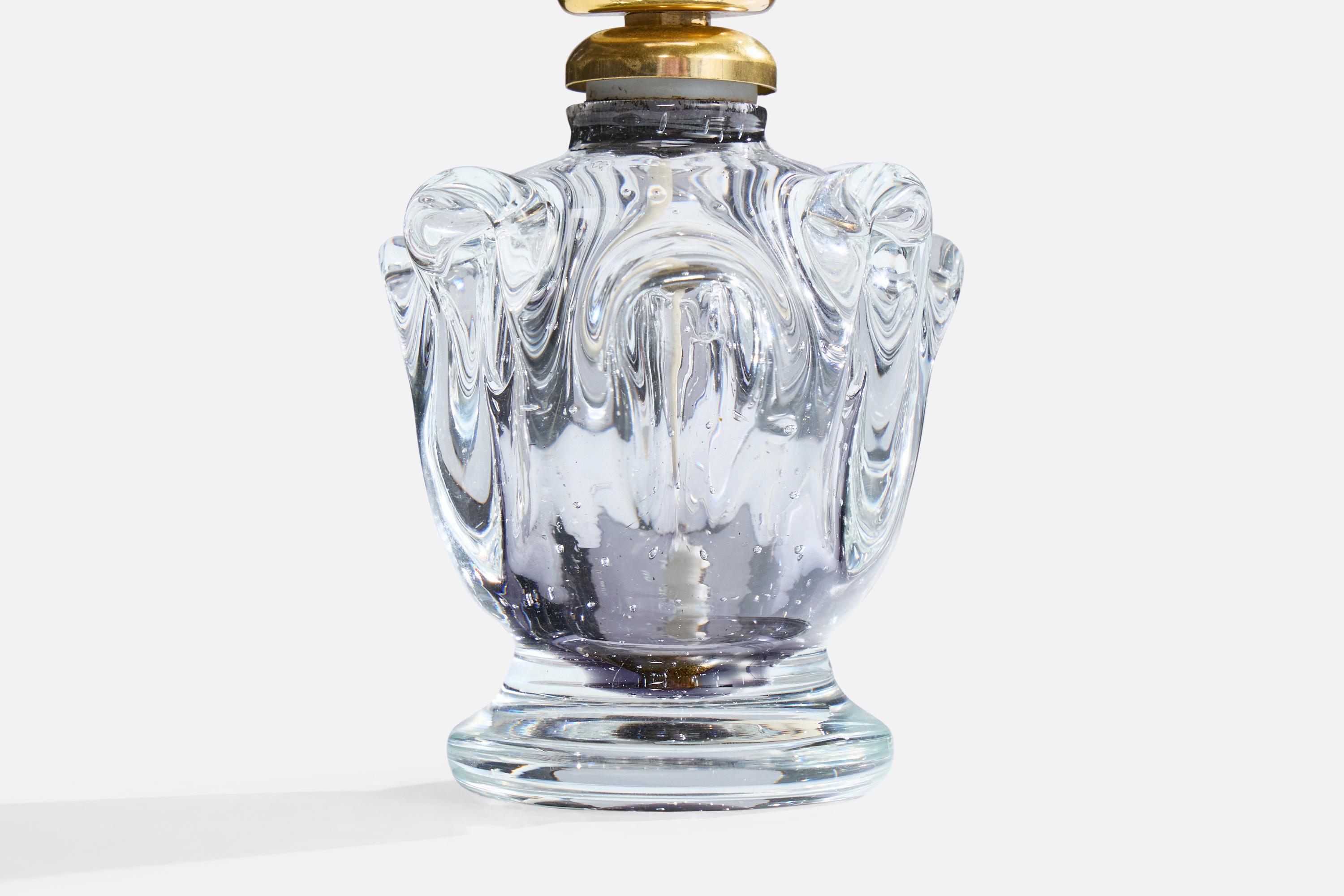 Börne Augustsson, Table Lamp, Glass, Brass, Fabric, Sweden, 1940s For Sale 1