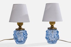 Börne Augustsson, Tischlampe, Glas, Messing, Stoff, Schweden, 1940er Jahre