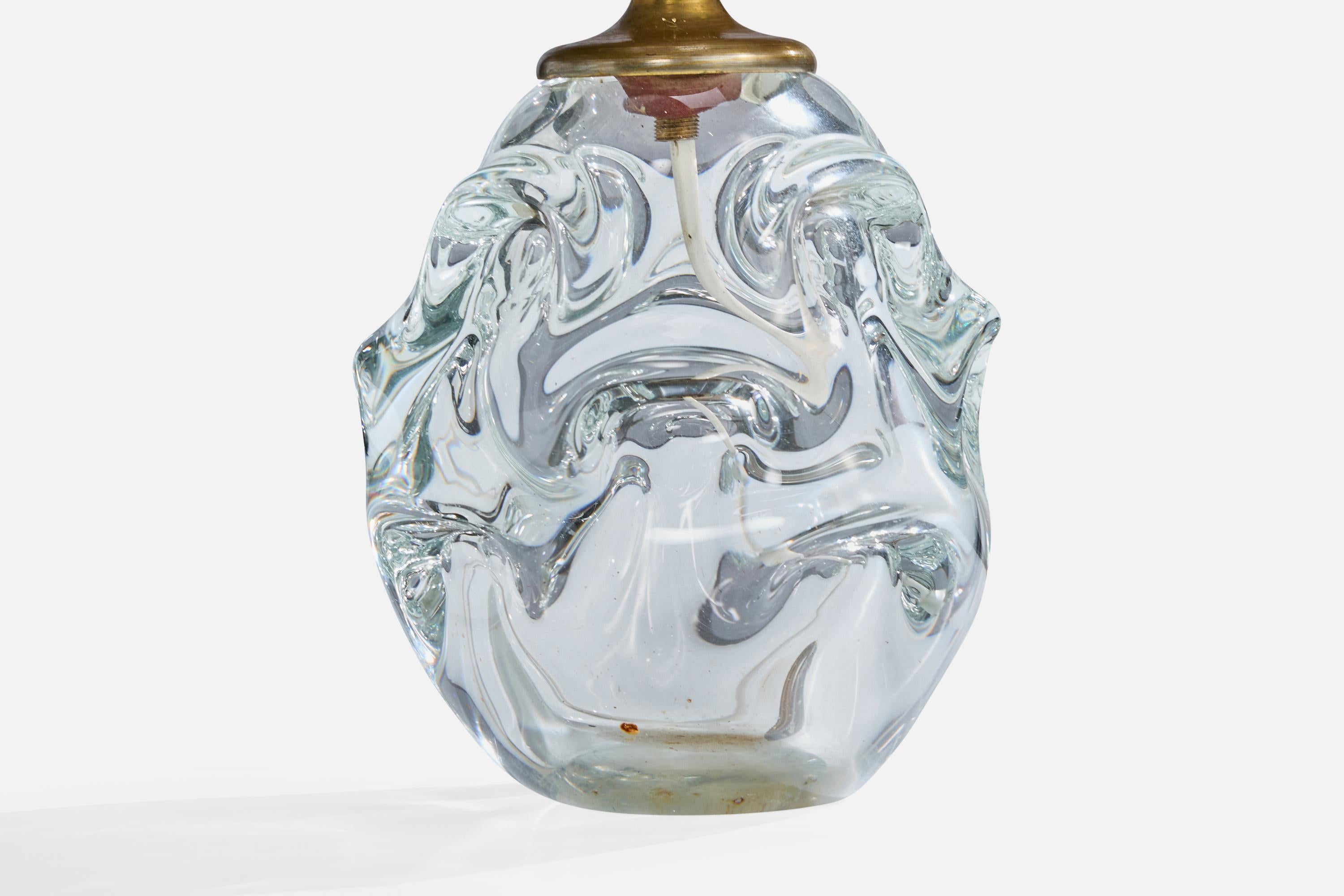 Suédois Börne Augustsson, lampe de table, verre, laiton, Suède, années 1940 en vente