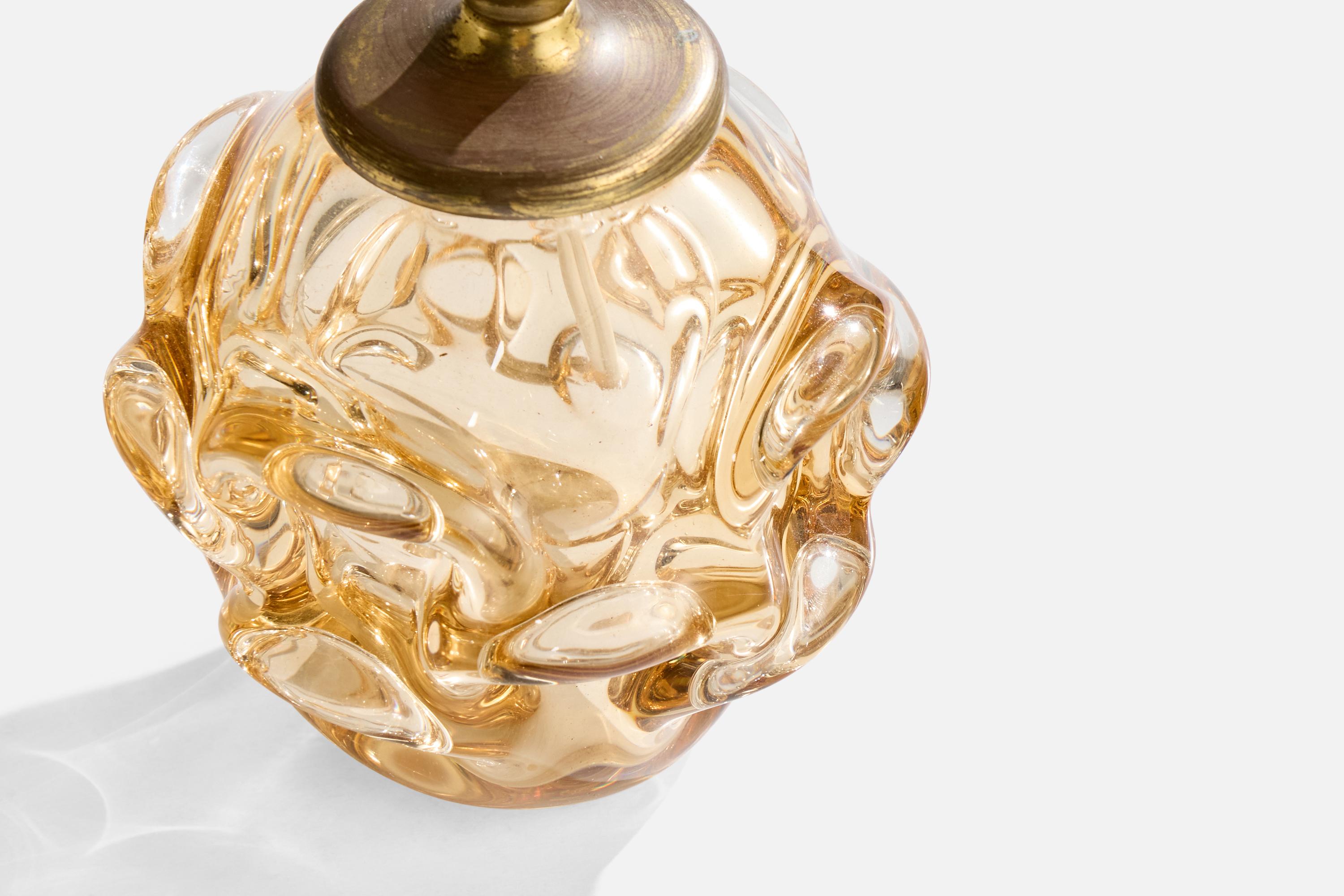 Börne Augustsson, Lámpara de mesa, Cristal, Latón, Suecia, años 40 en Bueno estado para la venta en High Point, NC