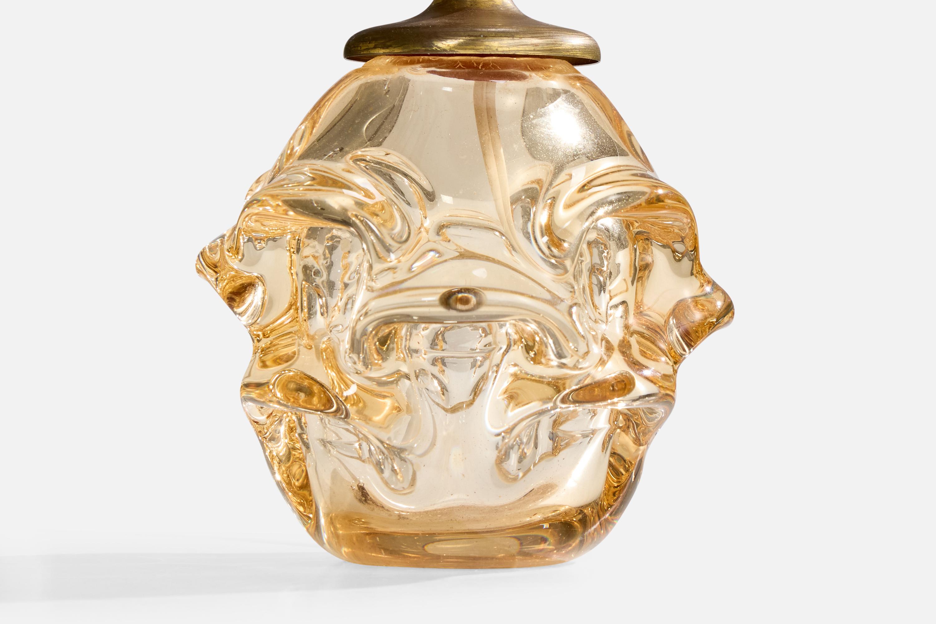 Börne Augustsson, Lámpara de mesa, Cristal, Latón, Suecia, años 40 mediados del siglo XX en venta