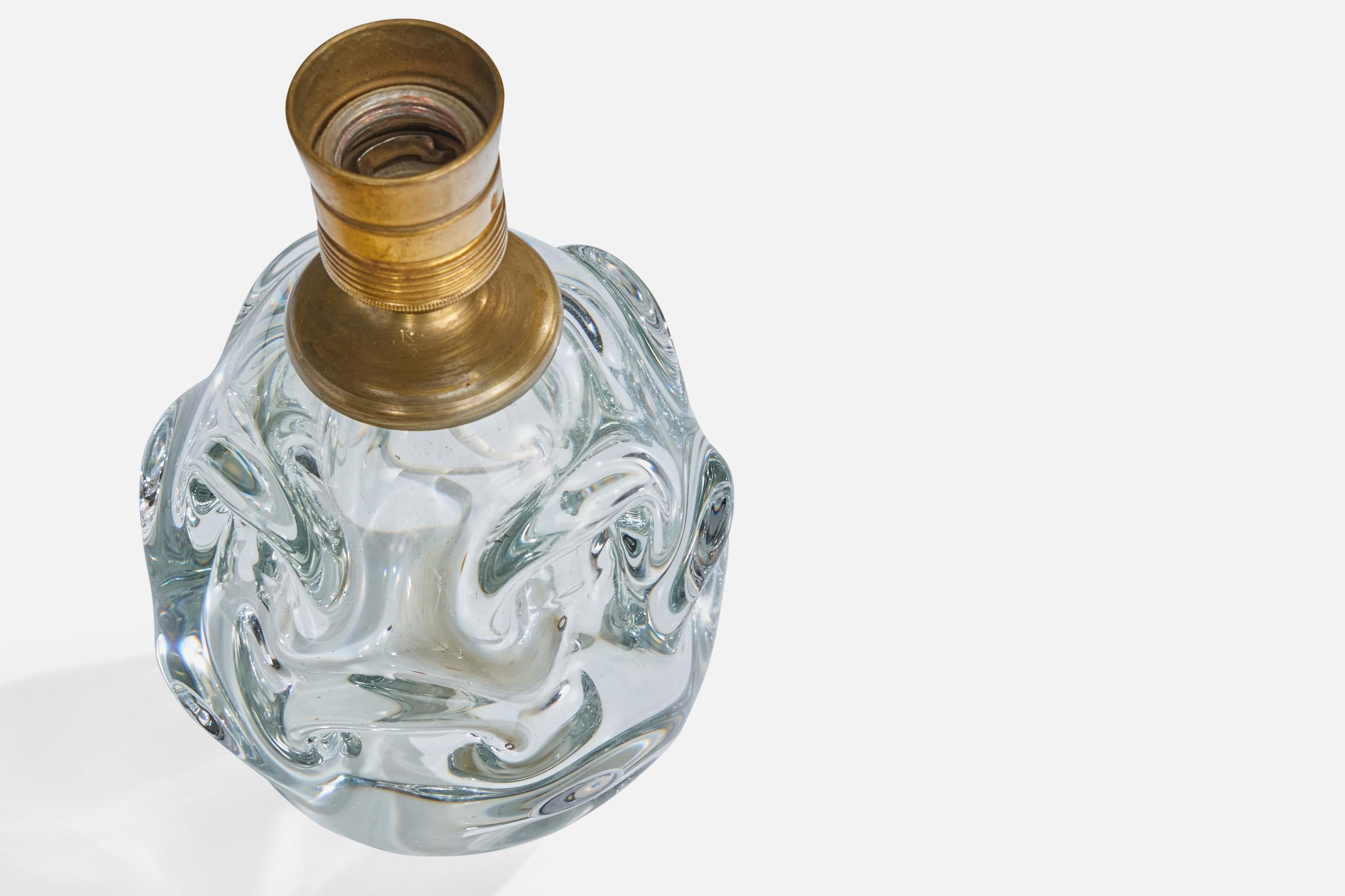 Milieu du XXe siècle Börne Augustsson, lampe de table, verre, laiton, Suède, années 1940 en vente