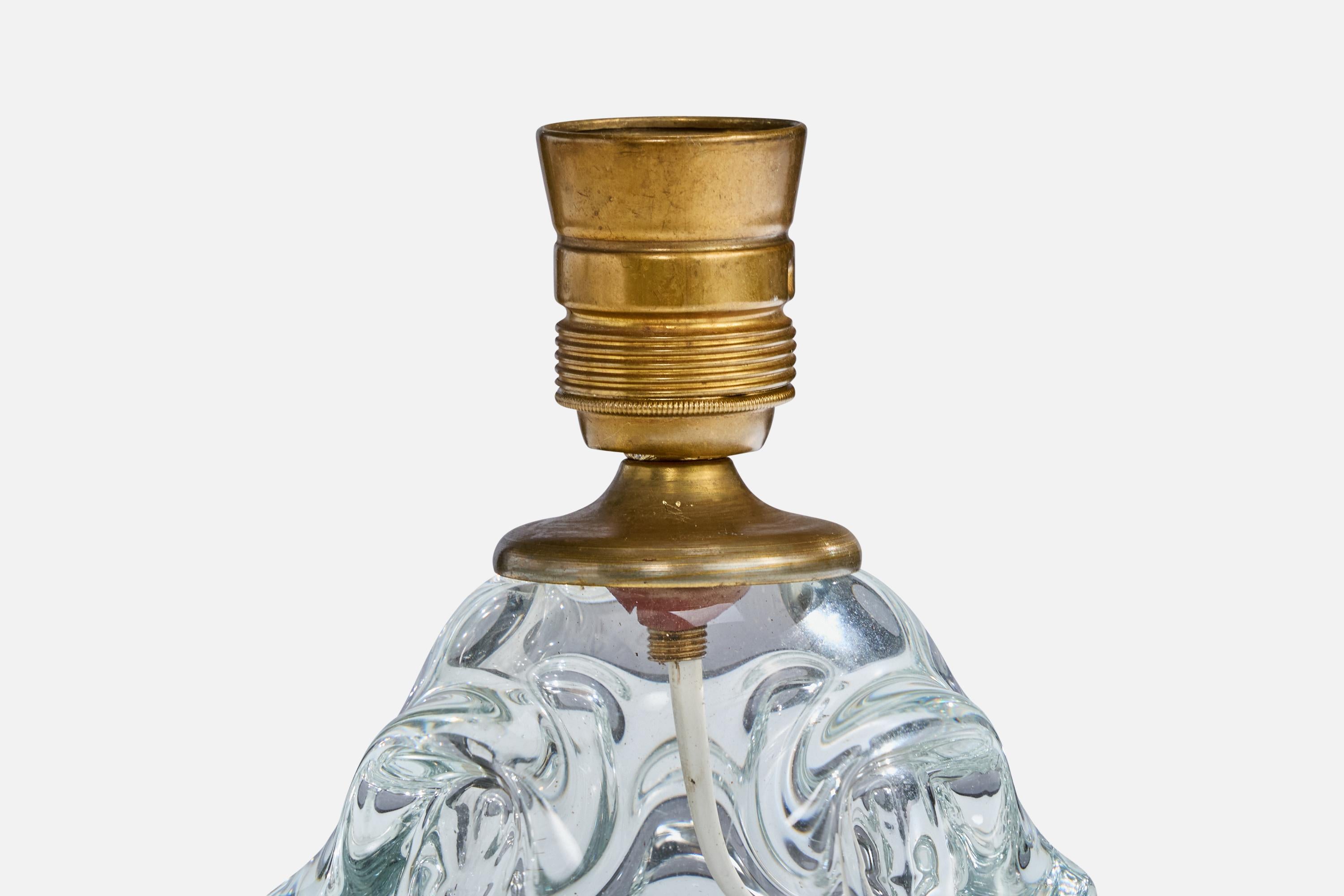 Laiton Börne Augustsson, lampe de table, verre, laiton, Suède, années 1940 en vente