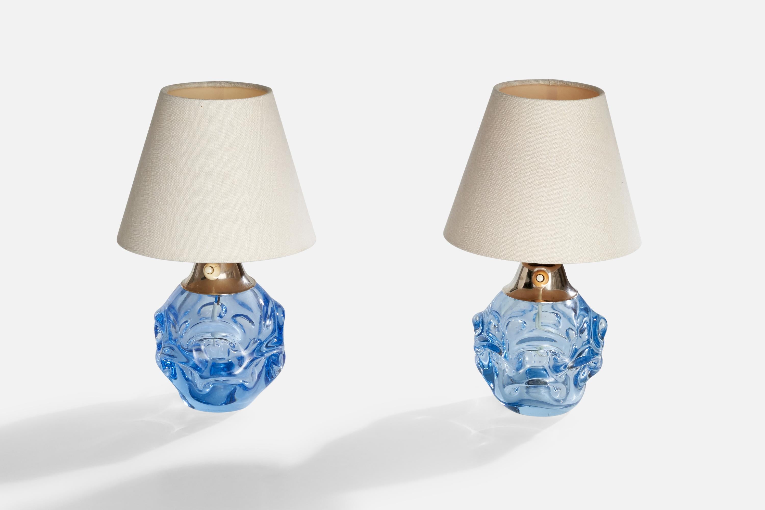 Scandinavian Modern Börne Augustsson, Table Lamps, Glass, Brass, Sweden, 1940s For Sale