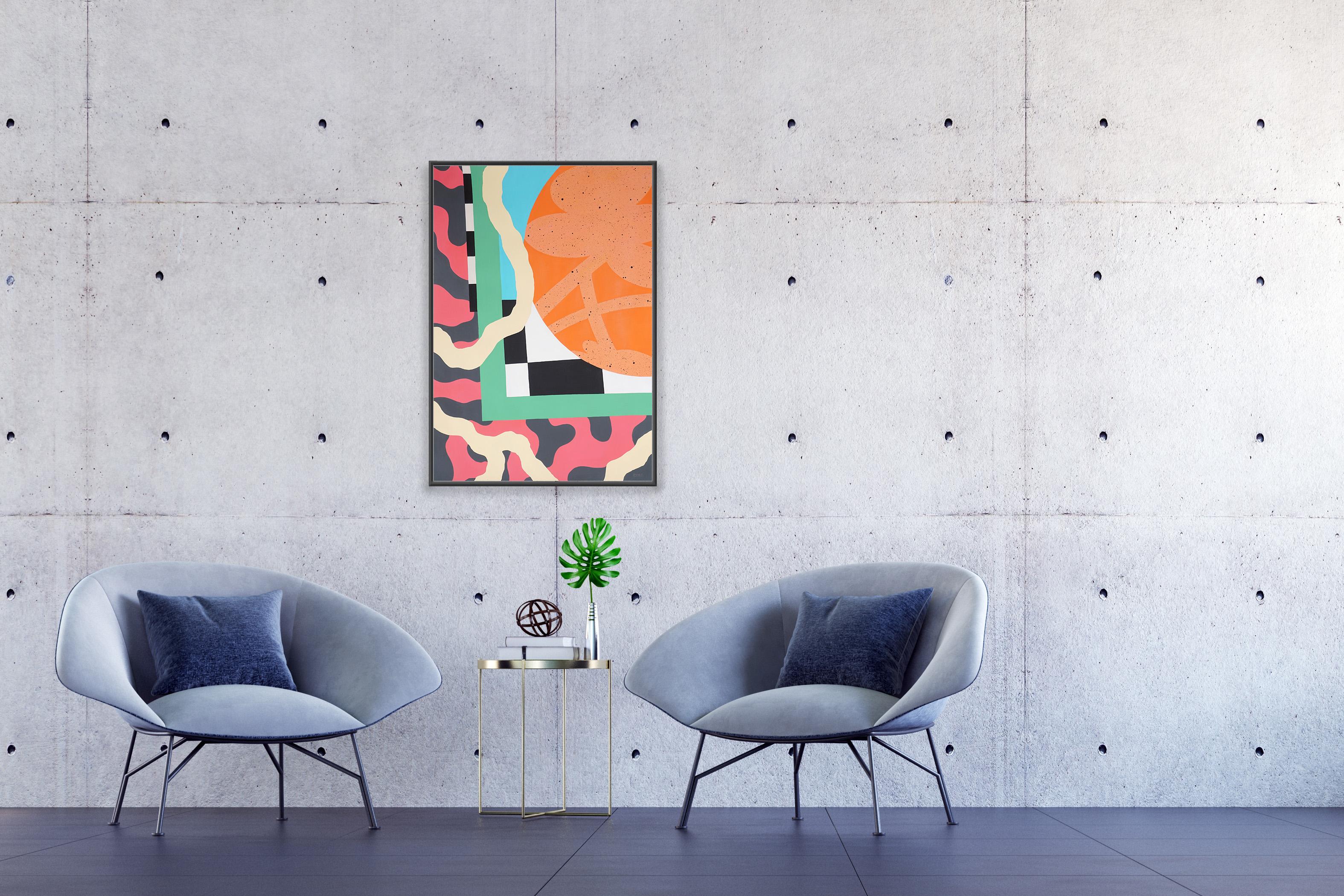 Abstract Painting, Urban Flowers in Orange, Red and Black Patterns, 90s Inspired For Sale 3