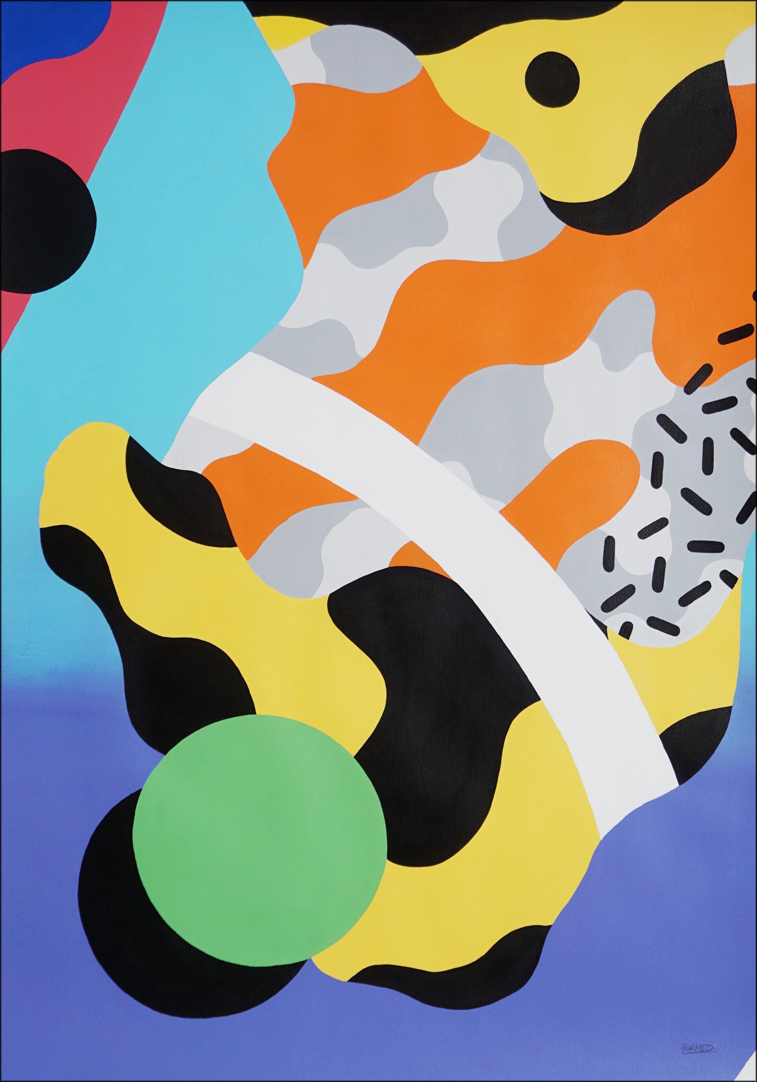 Diptyque de formes abstraites, peinture originale, bleu, jaune, graffiti Nineties Flow - Néo-expressionnisme Painting par Borneo, Maikol Dasousa 