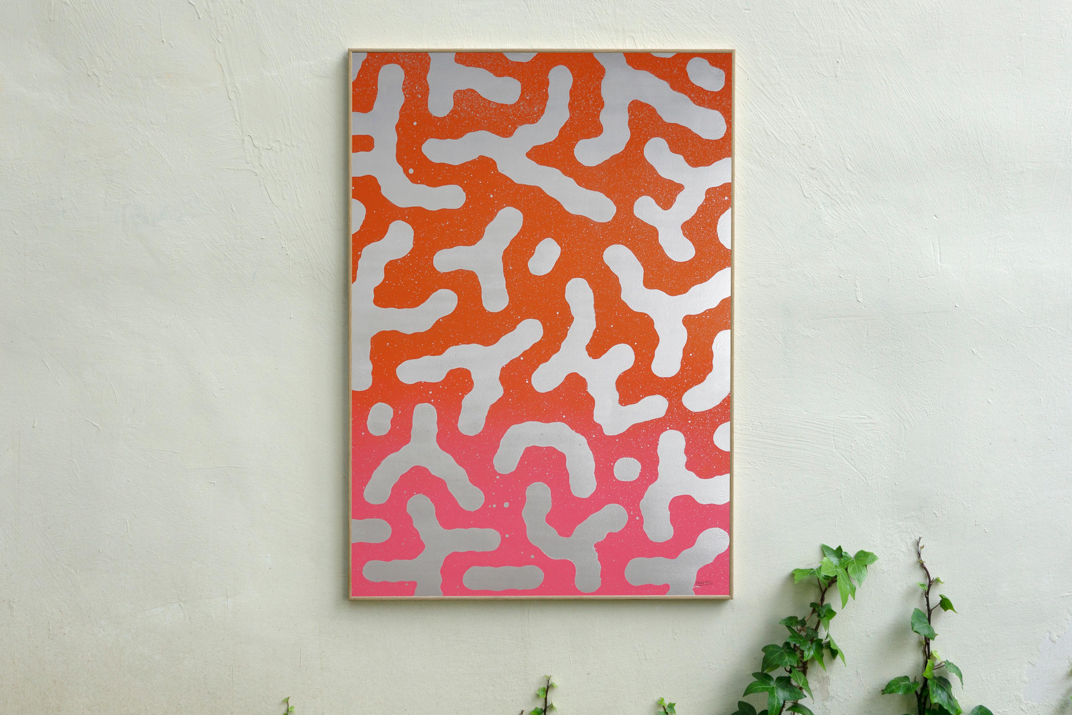 Forme astratte, Motivi in stile Memphis, Pittura originale, Glitter urbano, Rosso - Painting di Borneo, Maikol Dasousa 