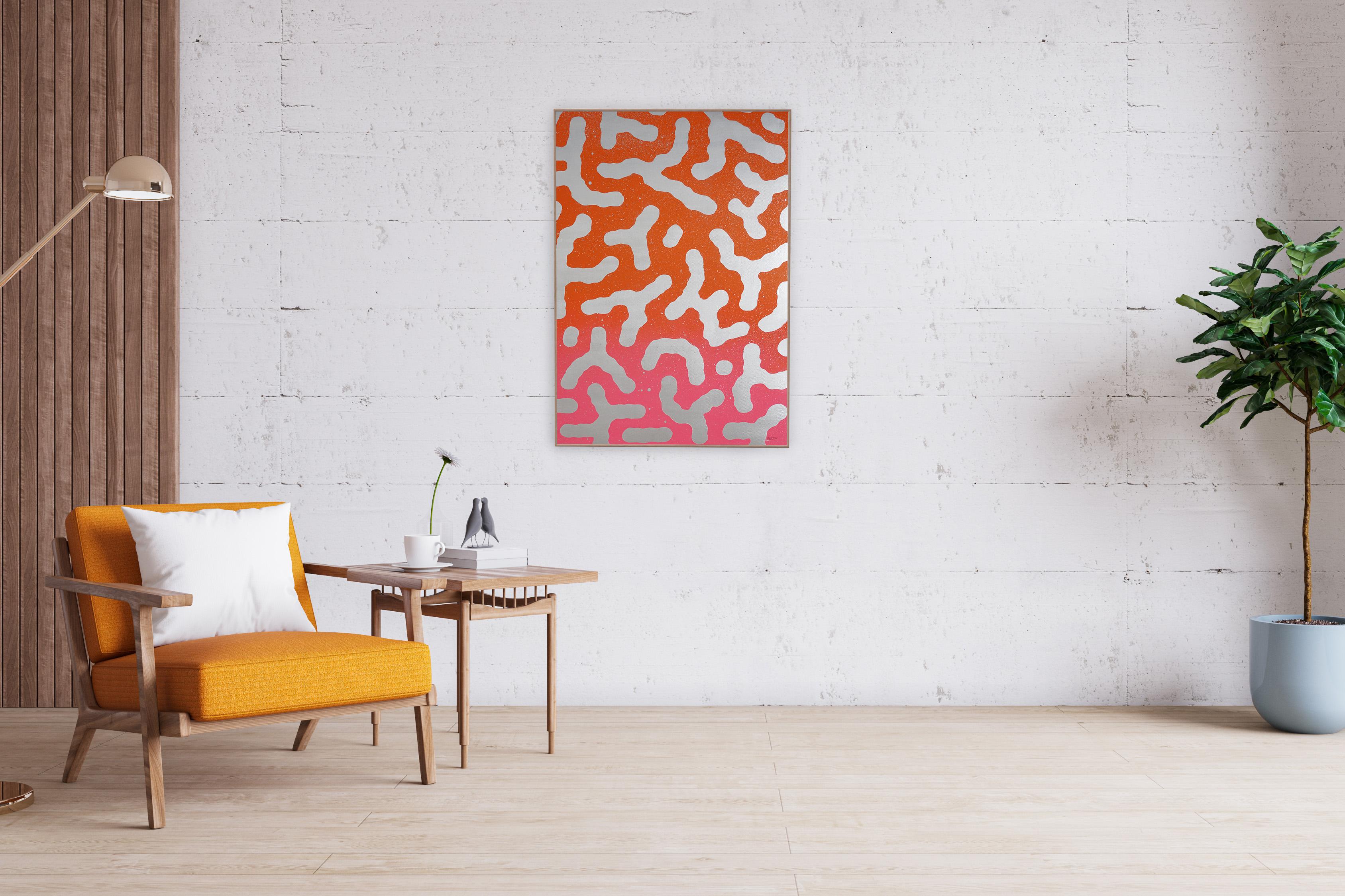 Forme astratte, Motivi in stile Memphis, Pittura originale, Glitter urbano, Rosso in vendita 1