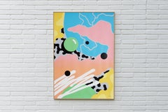 Abstract Shapes Painting in Pastel Tones, Nineties Urban Flow, Coral, Turquoise