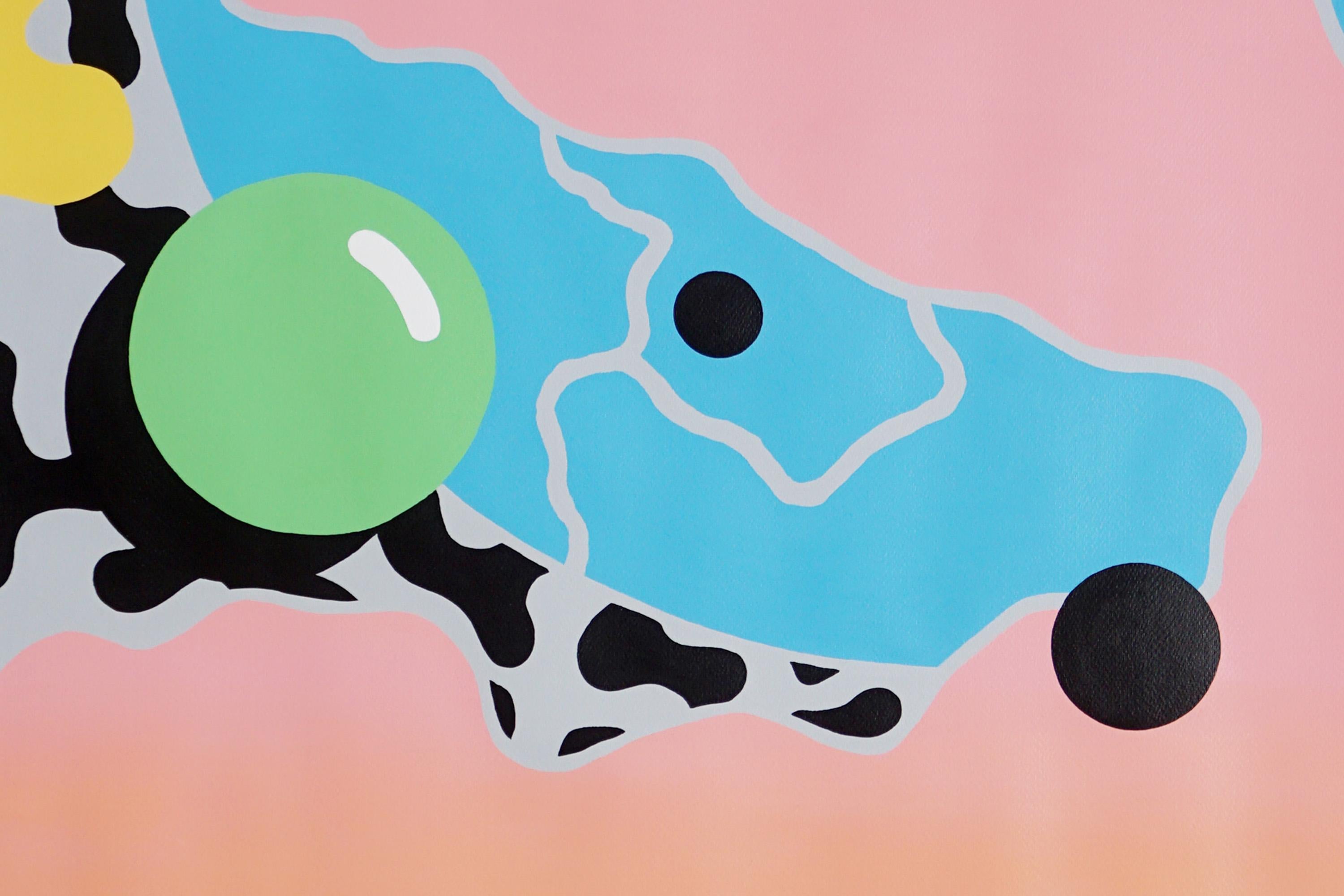 Quadro di forme astratte in toni pastello, flusso urbano anni Novanta, corallo, turchese - Painting Pop Art di Borneo, Maikol Dasousa 