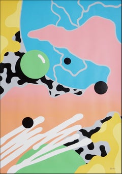 Peinture de formes abstraites dans des tons pastel, flux urbain des années 90, corail, turquoise 