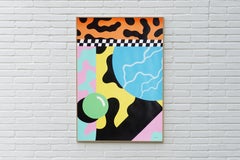 Geometric Urban Shapes in Vivid Tones Painting, Abstract Patterns on Paper