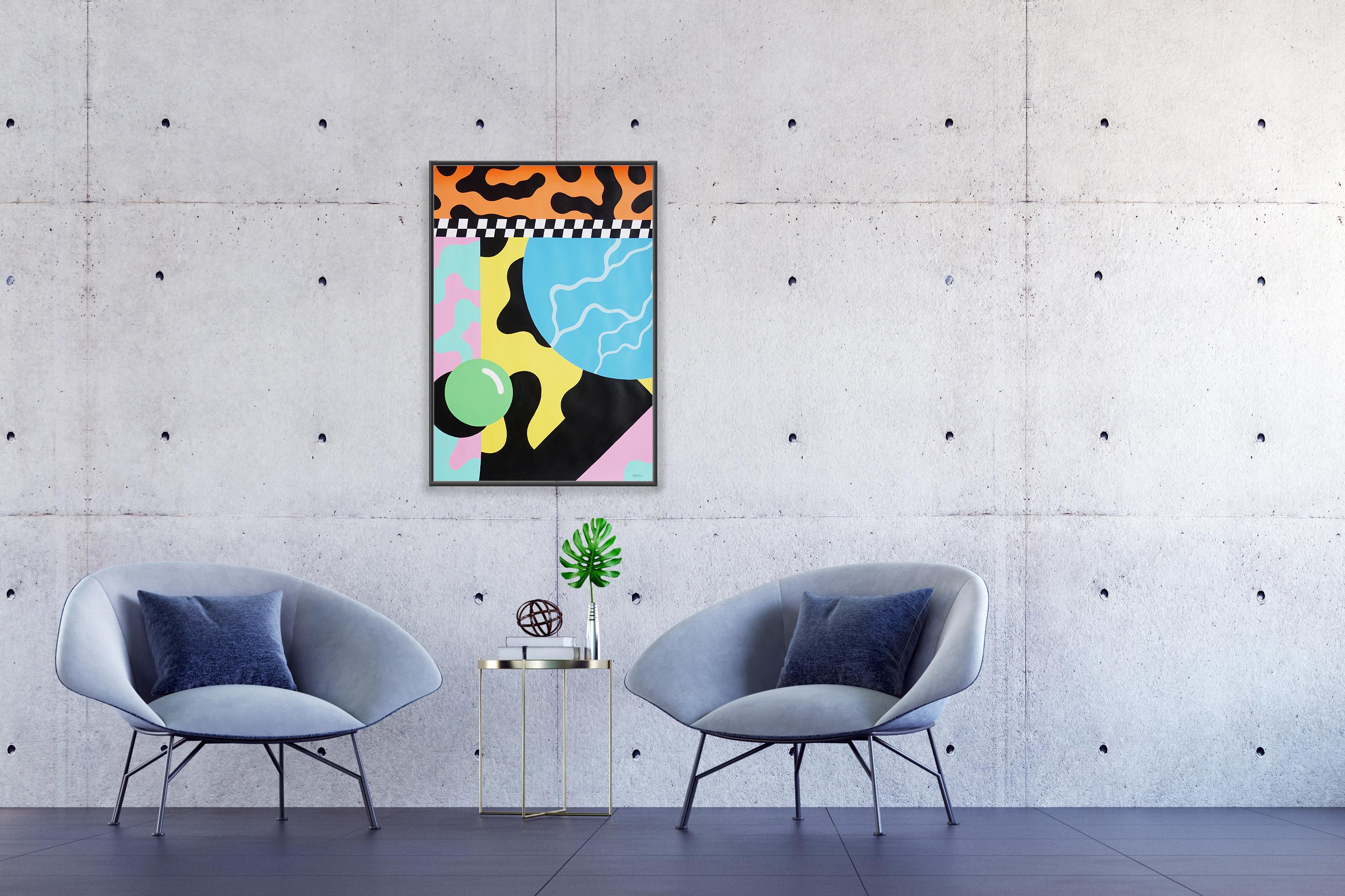 Geometric Urban Shapes in Vivid Tones Painting, Abstract Patterns on Paper For Sale 2