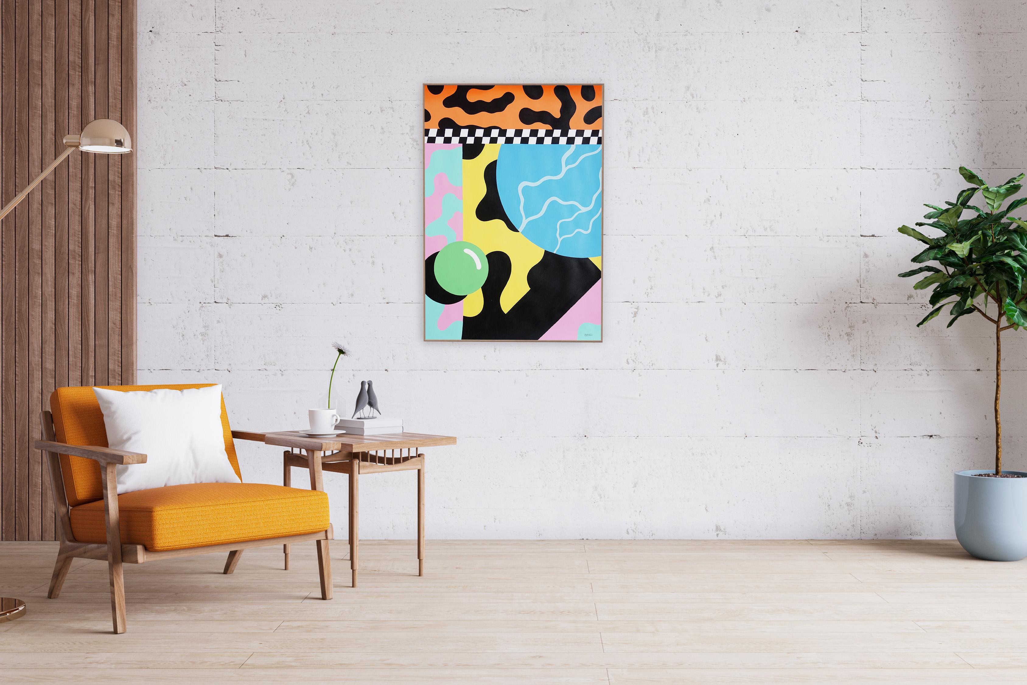 Geometric Urban Shapes in Vivid Tones Painting, Abstract Patterns on Paper For Sale 3